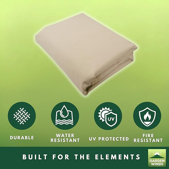 Garden Winds Heavy Duty Reinforced RipLock 500 Replacement Canopy Top Cover Compatible with Backyard Creation 10’ x 13’ Offset Umbrella Model UMB-952370 - Beige
