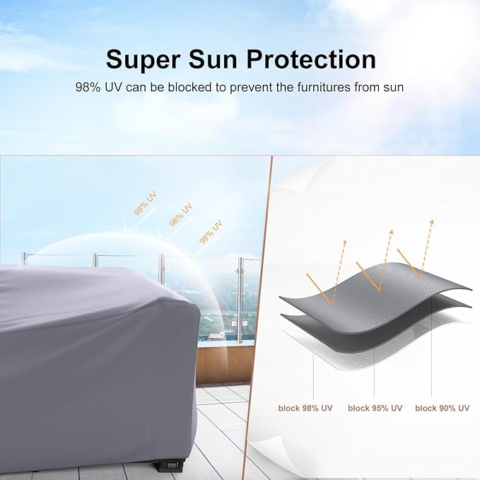 Mrrihand Heavy Duty Patio Furniture Covers, Outdoor Furniture Covers Waterproof Sectional Sofa Set , Patio Table and Chair Set Cover 108"L×82"W×28"H,Grey