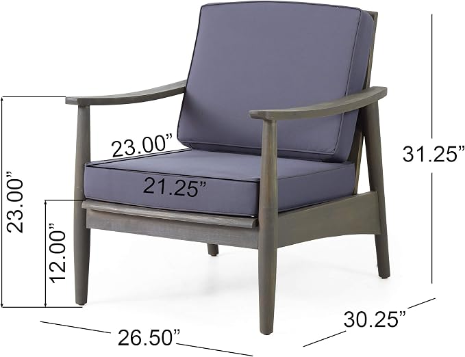 Christopher Knight Home Willowbrook Outdoor 4pc Chat Set - Acacia Wood - Gray