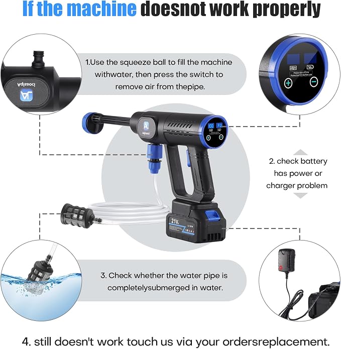 Cordless Portable Cleaning Tools, Brushless Portable Power Machine with LCD Display,100 Levels Adjustable,2ร21VRechargeable Batteries 6-in-1 Nozzle Sprayer for Car,Patio,RV,Fence & Yard Cleaning