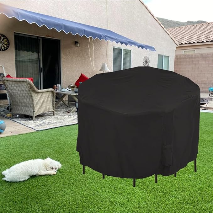 Outdoor Bar Height Dining Set Cover for 5 Piece Tall Round Bistro Outdoor Dining Set Waterproof Heavy Duty 75 Inch Round Patio Bar Height Table & Chair Sets Cover, Black