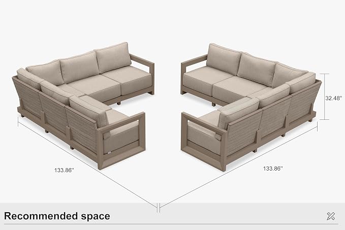 PURPLE LEAF Patio Furniture Set L-Shaped Outdoor Couch with 9.6" Thick Cushion and Soft Pillows 10 Piece Outdoor Sectional Sofas Modern Patio Conversation Sets for Yard Porch Deck Poolside, Khaki