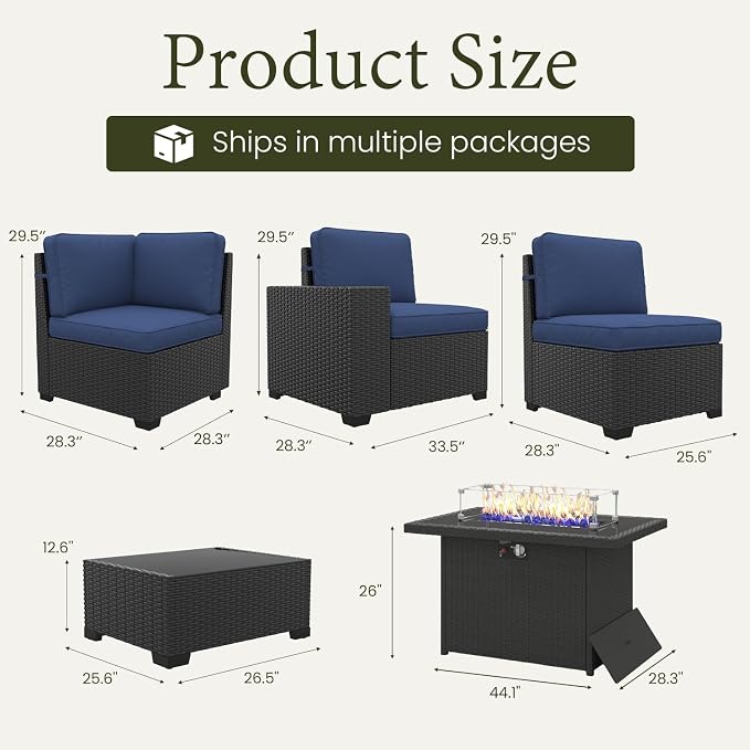 LayinSun 13 Pieces Outdoor Patio Furniture Set with 44" Fire Pit Table Rattan Sectional Sofa Conversation Sets