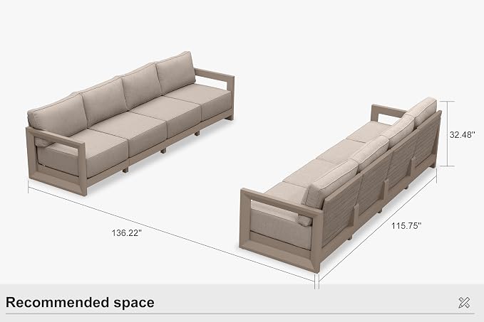 PURPLE LEAF Patio Furniture Set Open-End Outdoor Couch with 9.6" Thick Cushion and Soft Pillows 8 Piece Outdoor Sectional Sofas Modern Patio Conversation Sets for Yard Porch Deck Poolside, Khaki