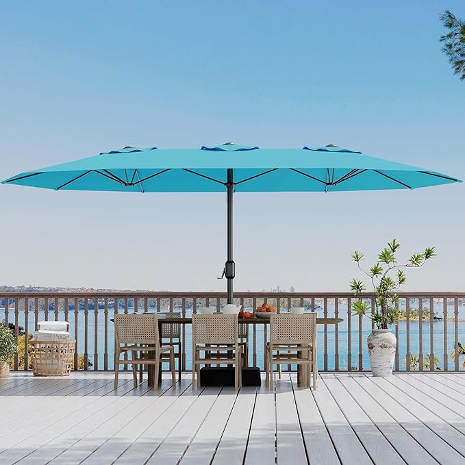 KYBOLT 15 Ft Large Patio Umbrella with Base Included, Outdoor Double-Sided Rectangle Umbrella with Crank Handle, Outdoor Umbrella for Backyard, Pool, Patio,