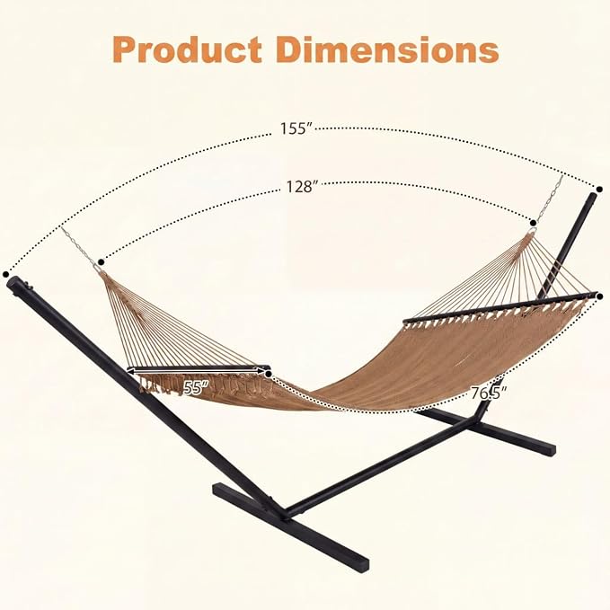 Happygrill 10.5FT Caribbean Double Hammock, Outdoor Portable Hammock with Spreader Bar, Soft-Spun Polyester Rope, 2 Person Hammocks for Outside, Camping & Patio, Max 600 lbs Capacity (Coffee)