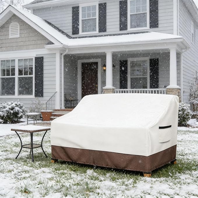 Waterproof Patio Sofa Cover, Heavy Duty 3-Seater Outdoor Couch Cover Size Up to 76W x 32.5D x 33H Inches, Lawn Patio Furniture Covers with Air Vent (Beige)
