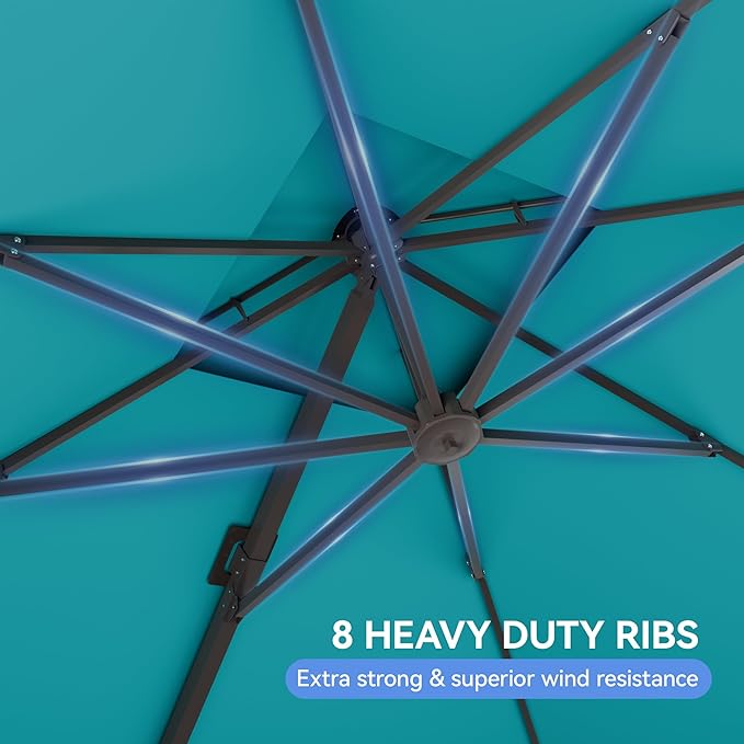 10x10FT Cantilever Outdoor Patio Umbrellas,Double Top Large Square Umbrella Heavy Duty 360°Rotation Offset Outdoor Sun Shade Umbrella for Garden Deck Pool Backyard Patio, Turquoise