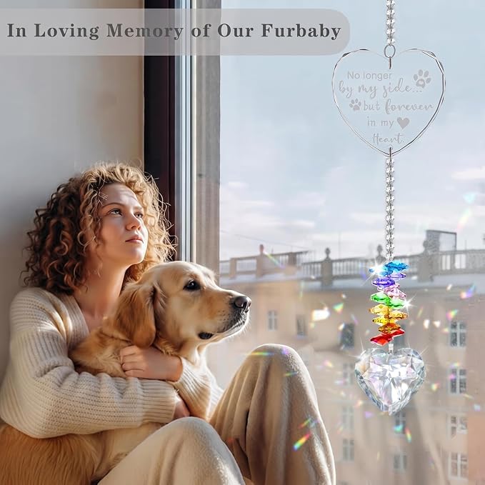 Dog Memorial Gifts, K9 Pet Memorial Crystal Suncatcher, Dog Loss Pet Passing Away Sympathy Remembrance Bereavement Gift (White-Heart)