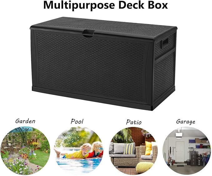 YIGUO Deck Box Outdoor Resin Patio Storage Container 120 Gallon,Easy Placement Large Storage Box Garden Backyard Patio Furniture,Black