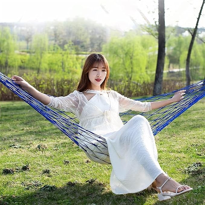 Portable Hammock Swing Bed with Tree Straps - Lightweight Meshy Rope Hammock for Camping and Backyard Relaxation
