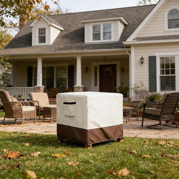 Waterproof Patio Ottoman Cover, Heavy Duty Square Outdoor Side Table Furniture Covers Size 25L x 25W x 18H inch (Beige)
