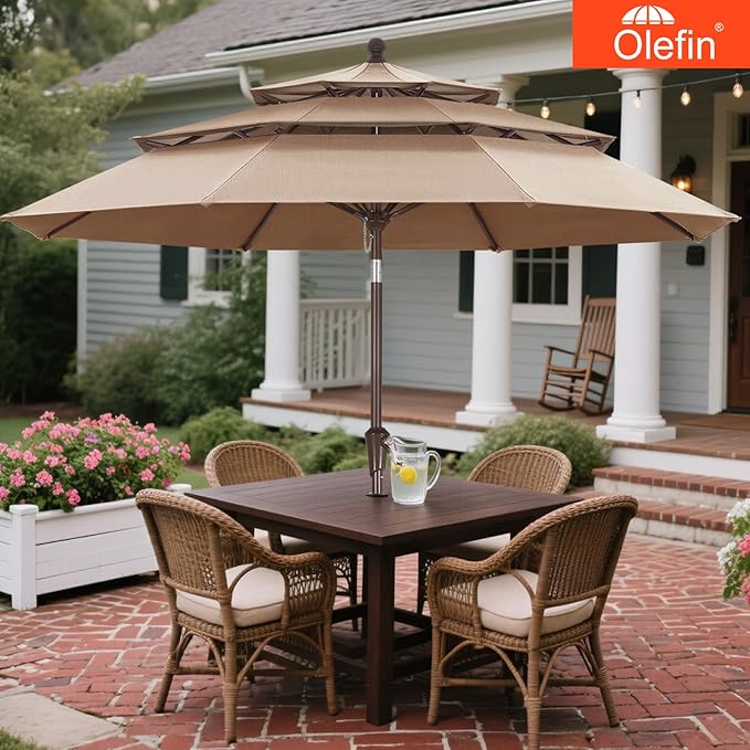 MASTERCANOPY 9ft 3-Tier Olefin Patio Umbrella with Tilt Crank, 5-Year-Non-Fading Canopy & 8 Fiberglass Ribs for Deck, Patio, and Garden, Medium Grey