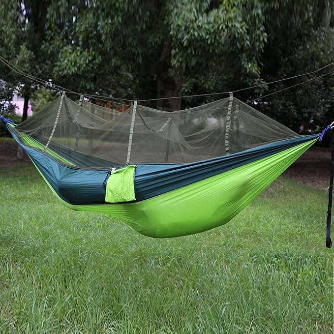 ELEOPTION Camping Hammock with Mosquito net Portable Outdoor Bed Robust Hammock from Parachute Silk max. Load Capacity 200kg Perfect for Home Garden Forests Travel Hiking etc (Green)