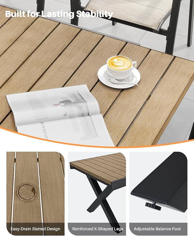 Teak Extendable Patio Dining Set for 8, Aluminum Outdoor Dining Set with 2 Swivel Chairs, Expandable Dining Table and 6 Stackable Double-Layer Textilene Chairs, Patio Table and Chairs Set