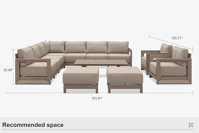 PURPLE LEAF Patio Furniture Set Enclosed Outdoor Couch with 9.6" Thick Cushion and Soft Pillows 12 Piece Outdoor Sectional Sofas with Table Modern Outdoor Conversation Sets for Yard Porch Deck, Khaki