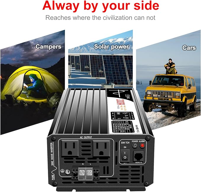 Xijia 2000W Pure Sine Wave Inverter,24V to 120V AC Converter for Home,Solar Systems,Remote and Bluetooth Control for Truck,Camping,with 2 20A AC Socket,Surge Power 4000W