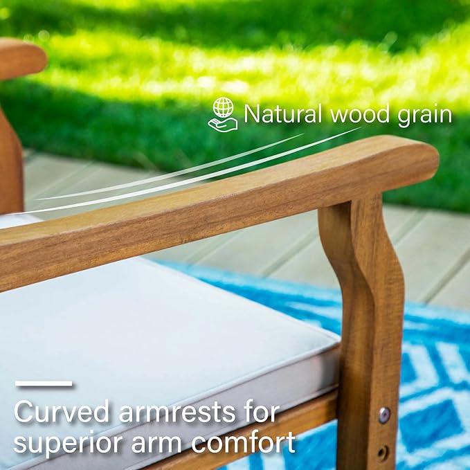 PHI VILLA 7 PCS Acacia Wood Outdoor Dining Set for 6, Expandable Teak Wooden Table & Chairs with Cushions, Farmhouse Dining Furniture Set for Patio, Deck, Yard