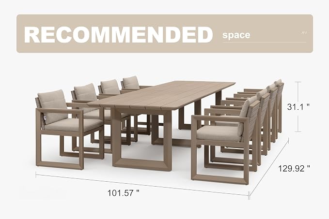 PURPLE LEAF 9-piece Outdoor Dining Set Aluminum Luxury Patio Furniture Table and Chairs Set with All Weather Thick Cushion Rectangular Patio Dining Sets for Large Backyard Garden Poolside, Khaki