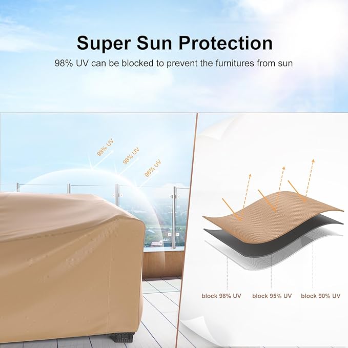 Mrrihand Heavy Duty Patio Furniture Covers, Outdoor Furniture Covers Waterproof Sectional Sofa Set , Patio Table and Chair Set Cover 90"L×62"W×28"H,Brown