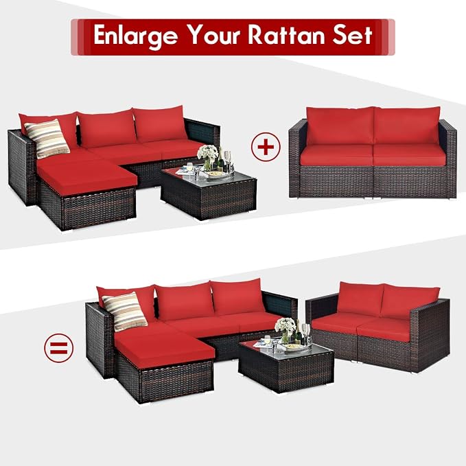 COSTWAY 2PCS Patio Rattan Corner Sofa Sectional Furniture Conversation Set