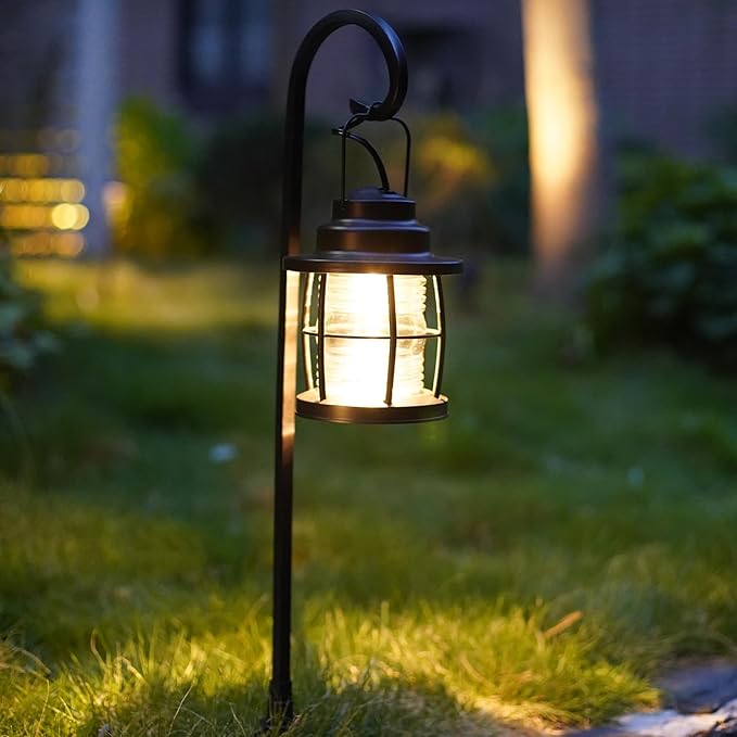 GOODSMANN Low Voltage Pathway Lights 1.1W 12V AC Outdoor Lantern Shaped Path Lights 6PK Metal Landscape Lighting Kit 32 Lumen 2900K Warm White Hardwired Walkway Lights with Connectors and Stakes