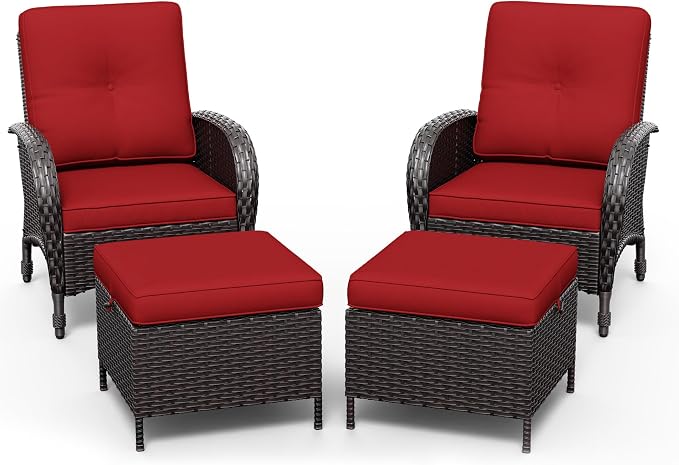 Joyside Wicker Patio Chairs, 4 Piece Rattan Outdoor Furniture with Thickened Cushions, High Back, Deep Seating, Wide Armrest, Outdoor Chairs for Porch, Deck