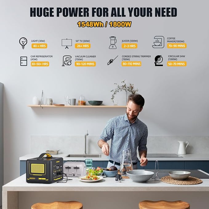 VTOMAN Jump 1800 Portable Power Station with 200W Solar Panel, 1800W/1548Wh LiFePO4 Battery Solar Generator with 1800W Constant-Power, PD 100W Type-C, Capacity Expandable for Camping, Home Backup
