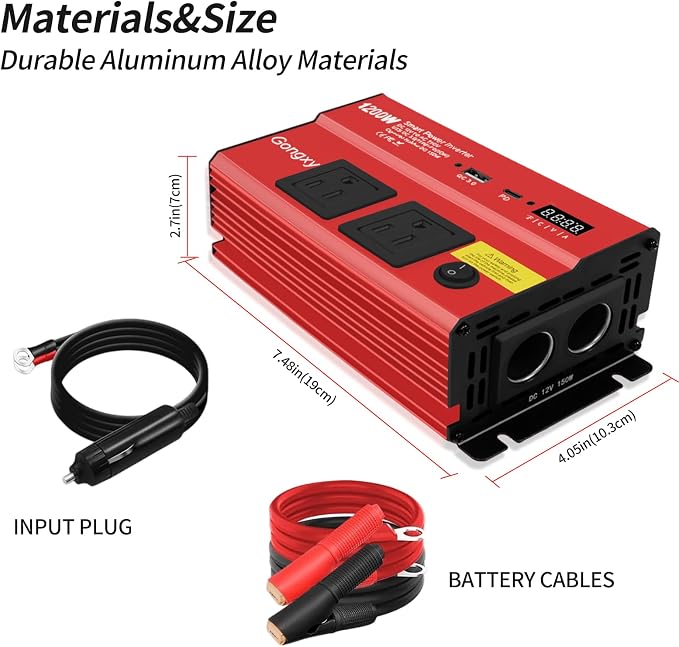 Car Power Inverters 1200W Inverter - 12v DC to 110v AC Converter with AC Outlets USB Type-c Port,Car Power Converter for Truck/Home/Vehicles/Laptop Trip
