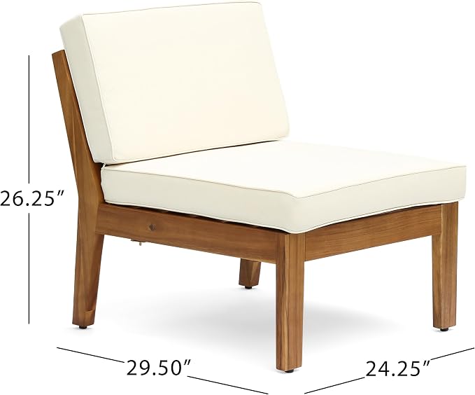 Christopher Knight Home Grena Outdoor Acacia Wood 5 Seater Sectional Conversation Set with Coffee Table, Teak and Beige