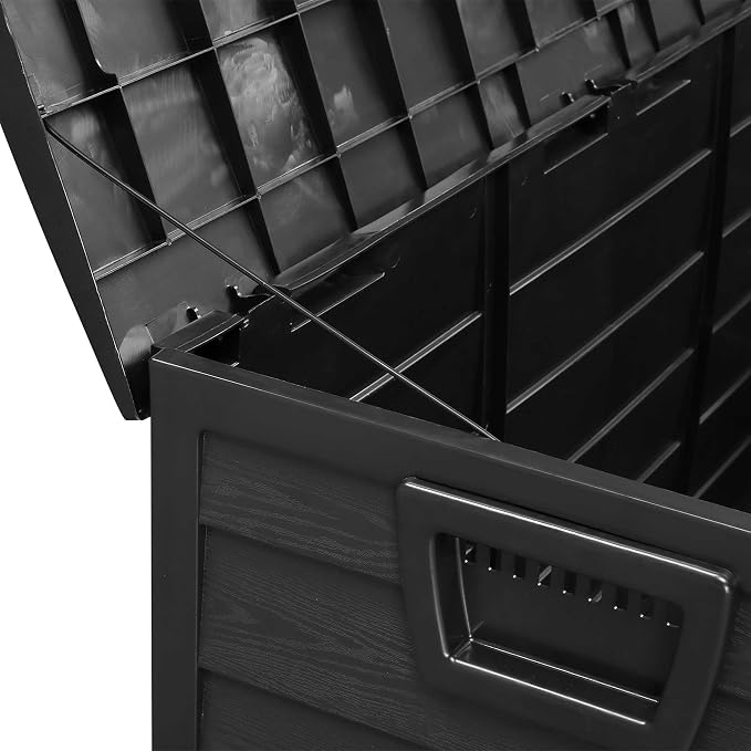 75 Gal Storage Bin Extra-Deep Weatherproof with 2 Wheels & Lock Hasp - 44"W Large Capacity Box for Garden Equipment, Cushions, Outdoor Toys | Durable Black Polypropylene Construction, Padlock Not Inc