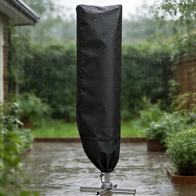 LBTING Patio Umbrella Cover, Outdoor Umbrella Covers 95H x 25W Inches Fit 9ft to 13ft Umbrella, 420D Waterproof Windproof Dust-proof UV-Resistant Furniture Cover - Black