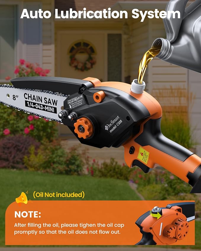Electric Mini Chainsaw with1000W Brushless Motor, 8 inch & 6 inch 2 Rechargeable Batteries Handheld Small Chain Saw for Wood Cutting, Gardening Gifts for Father Dad Men