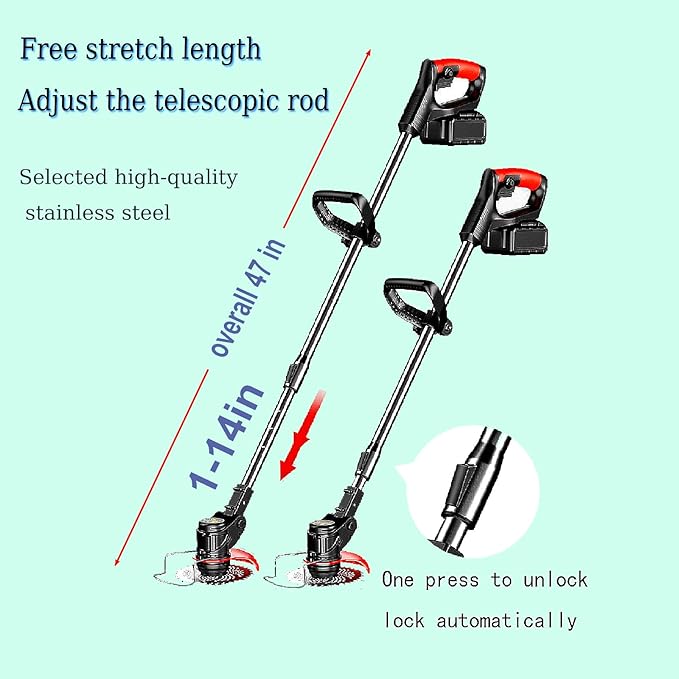 Weed Wacker, Electric Weed Wacker Cordless Trimmer,Grass Trimmer Stingless Lightweight Grass Trimmers 3 Types Blades,2 Batteries, 1 Chargerfor Lawn, Yard, Garden (Black)