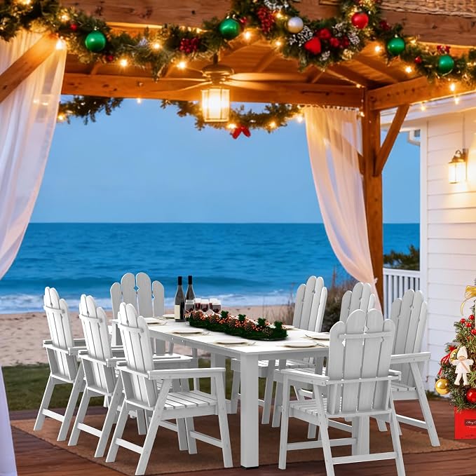 9 Piece Outdoor Dining Table Set for 8, HDPE Patio Furniture, White | 89.4” table,Spacious 8 seat outdoor dining set, HDPE and ALU, moisture and UV resistant, low maintenance outdoor furniture
