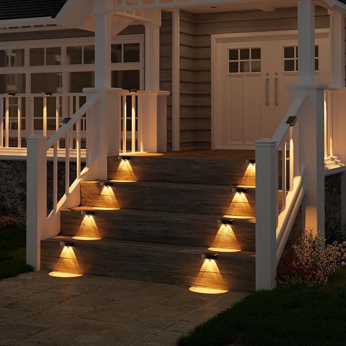 VOLISUN Solar Deck Lights 4 Pack, Warm White, Cool White and RGB Color Glow LED Large Size Lamp, IP65 Waterproof Solar Fence Lights Outdoor for Step, Patio, Fence, Railing, Wall, Stairs