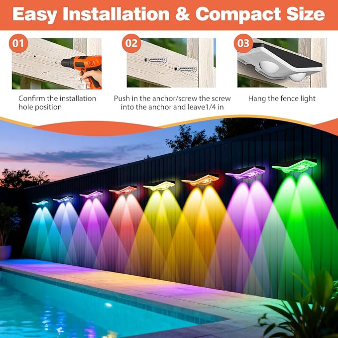 Outdoor Fence Lights Plug in, 50FT RGBIC LED Fence Lights with App & Remote Control, 100 Scene Modes, IP67 Waterproof for Backyard, Patio, Deck - Brighter Than Solar
