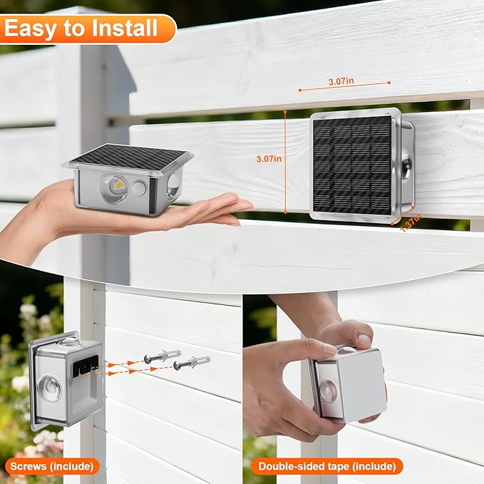 AUDLES Solar Fence Lights Outdoor, New 4-Way Lighting Fence Lights Solar Powered with 8 Modes Warm White/RGB, IP65 Waterproof Solar Wall Light for Backyard Wall Pathway Deck Patio Decor - 8 Pack