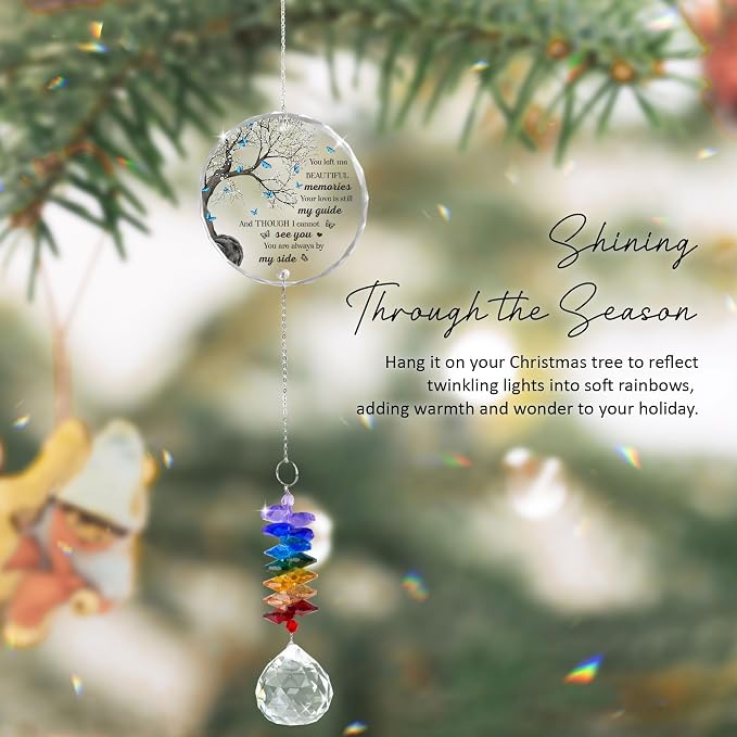 Memorial Suncatcher Ornament Sympathy Gift for Loss of Loved One - Crystal Rainbow Maker - Bereavement Keepsake - Hanging Crystal Decor - Loss of Family Friend Pet