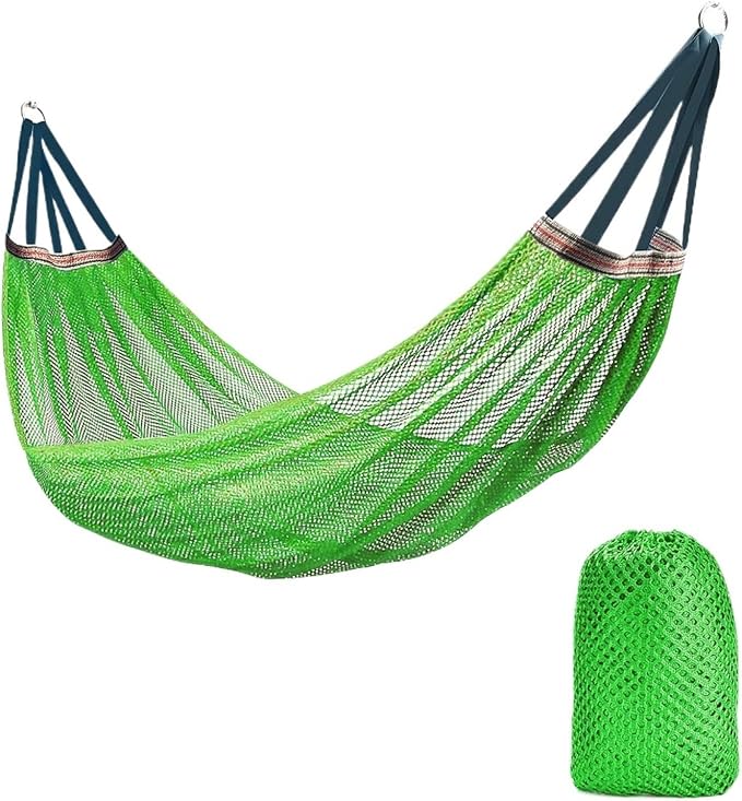 Outdoor Hammock with Ice Silk Mesh, Swing Bent Pole Anti-Tip Camping Travel Accessories
