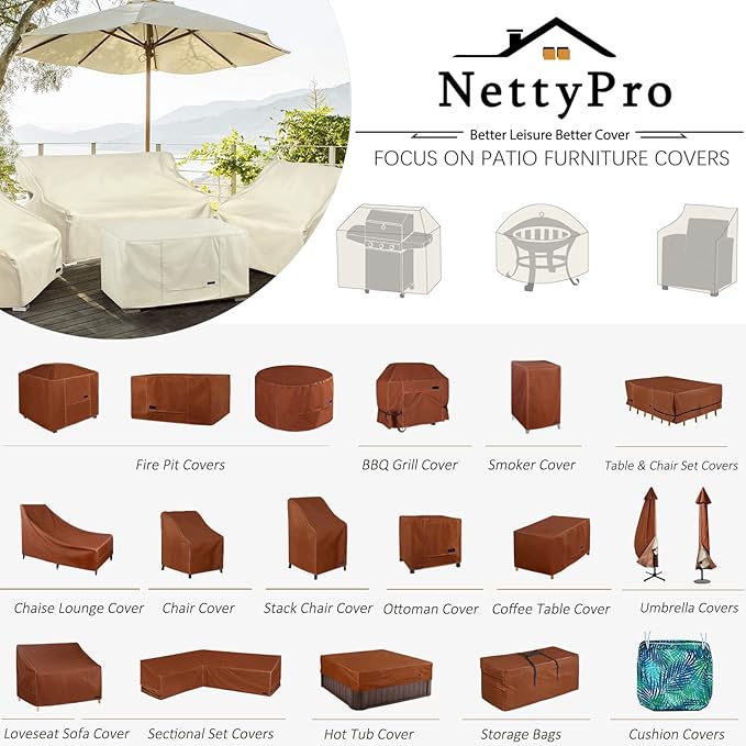 NettyPro Patio Chair Covers for Outdoor Furniture 2 Pack, Waterproof Heavy Duty Lawn Patio Furniture Cover Deep Seat Dining Chair Covers, 30W x 33D x 34H inches, Beige