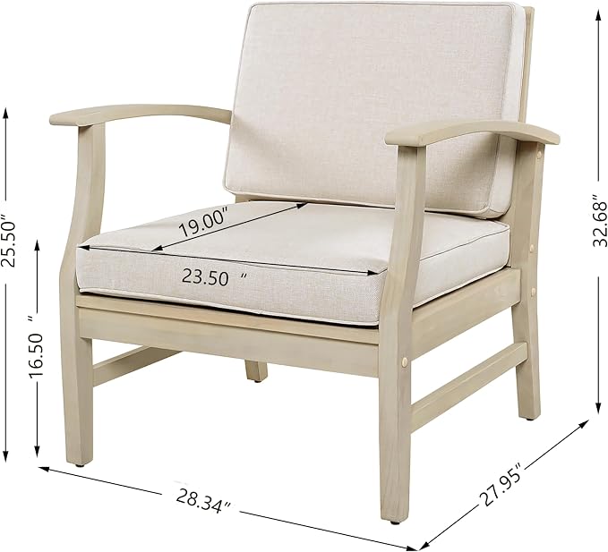 Christopher Knight Home Lila Acacia Wood Outdoor Patio Furniture Set for 6, Patio Conversation Set with 4-Seater Sofa + 2 Club Chairs and Coffee Table, Patio Sofa Set with Cushions, Light White+Sand