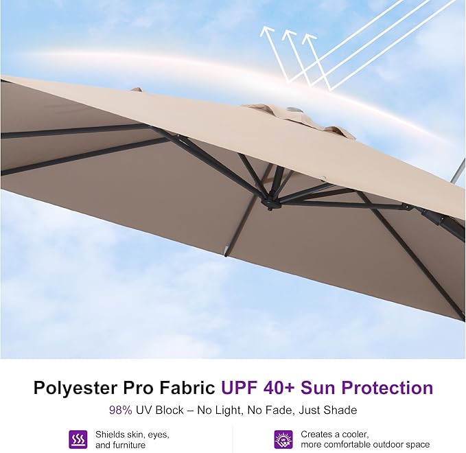 PURPLE LEAF 8' X 8' Left-right Tilting Outdoor Patio Umbrella Swivel Offset Cantilever Rectangle Aluminum Umbrella with UV Resistant Heavy Duty for Deck Pool Patio Backyard, Sand Dune