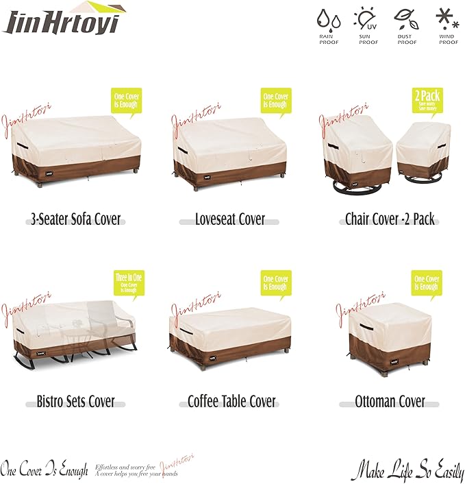 JinHrtoyi Patio Square Table Cover,32Wx32Dx16H Inches 100% Waterproof Heavy Duty Outdoor Coffee Table Cover,Beige&Brown Modern Style Outdoor Furniture Covers