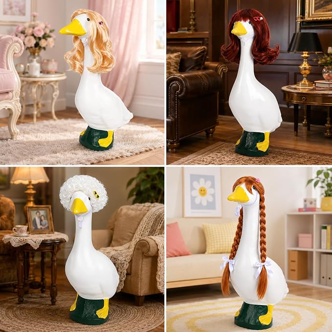 4Pcs Porch Goose Wigs Set Porch Goose Outfits Accessories for Outdoor Statue Accessories Garden Patio Yard Goosey Decoration (4PCS Wigs-D)