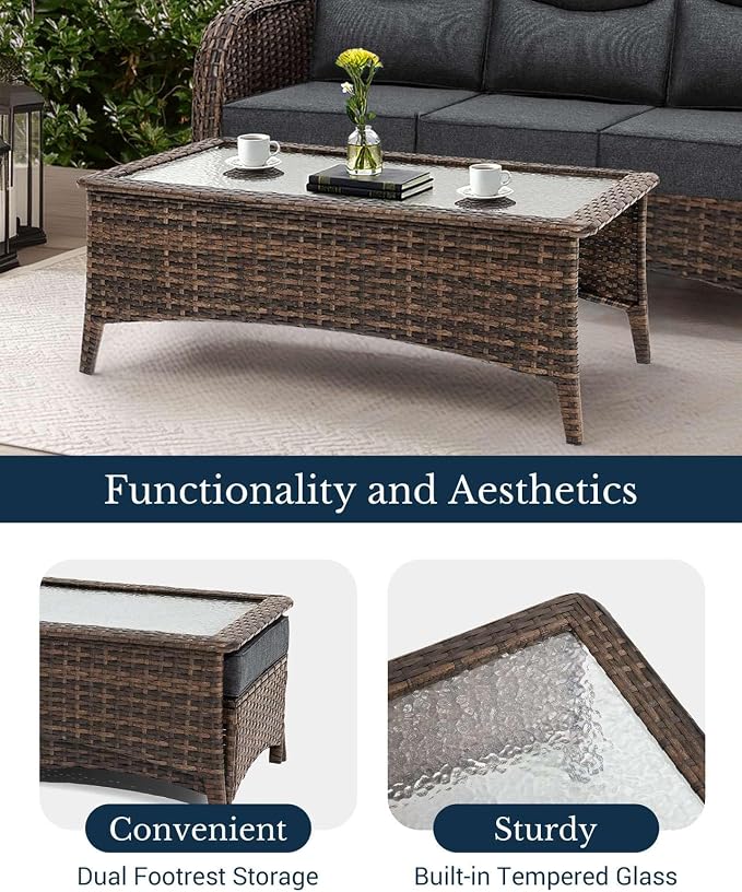 HILLGA Luxury Outdoor Patio Furniture Set with 6-Inch Thick Cushions, High Back Wicker Swivel Rocker Chairs, 13 Pcs All Weather Conversation Set for Large Deck, Yard and Poolside, Gray (V3)