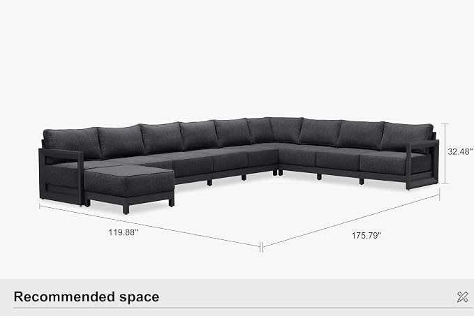PURPLE LEAF Patio Furniture Set U-shaped Outdoor Couch with 9.6" Thick Cushion and Soft Pillows 10 Piece Outdoor Sectional Sofas with Ottoman Modern Outdoor Conversation Sets for Yard Porch Deck, Grey