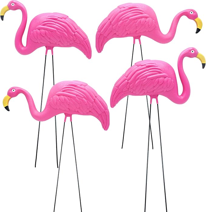 4E's Novelty 4 Pink Flamingos Yard Decorations - Extra Large 24" Flamingos Yard Ornaments - Pink Flamingos for Yard Sculptures & Statues - Lawn Flamingos Outdoor Garden Decor, Weather Resistant