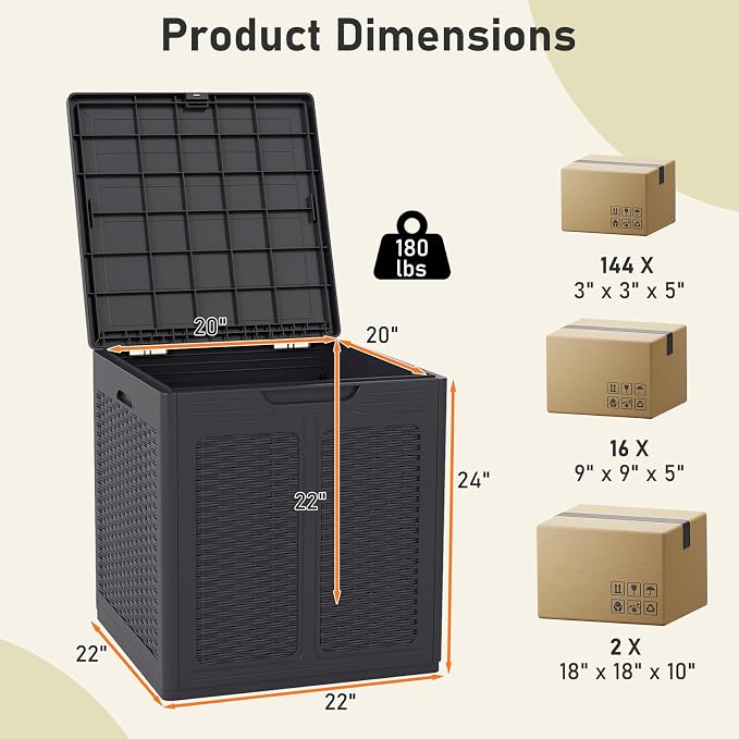 Giantex 39 Gallon Outdoor Storage Box, PP Deck Container with Rattan Patterns & Lockable Lid, Patio Plastic Storage Bin for Package Delivery, Garden Tools, Patio Cushions (39 Gal,Brown)