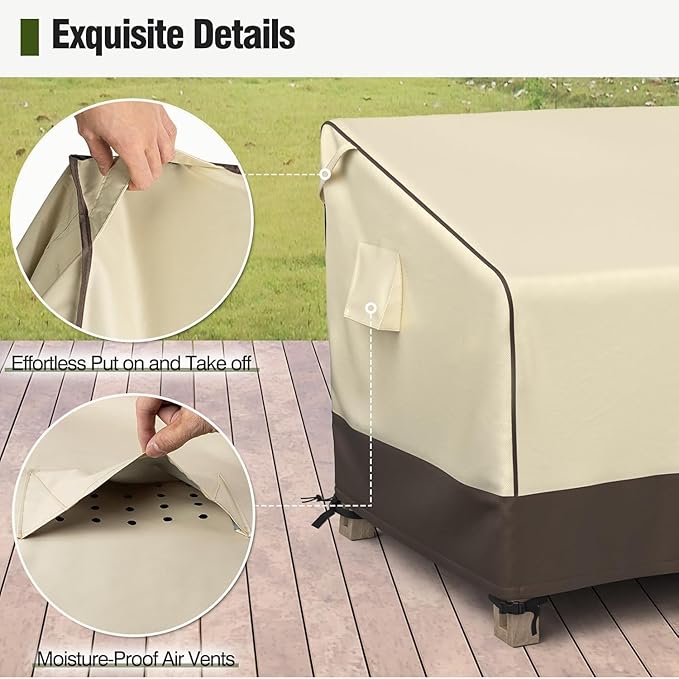 MR. COVER Patio Chair Covers Waterproof, Outdoor Furniture Covers for Rocking Chair, Heavy Duty Anti UV Chair Cover, Fits up to 32"W x 42"D x 35"H, Air Vent and Handles Included, Brown & Khaki, 2 Pack